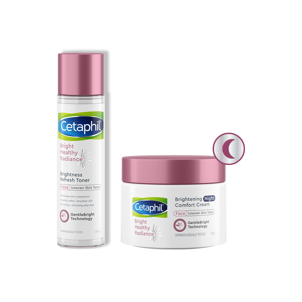 Combo làm sáng da Nước cân bằng Cetaphil Bright Healthy Radiance Refresh Toner 150ml + Kem dưỡng ẩm ban đêm Cetaphil Bright Healthy Radiance Brightening Night Comfort Cream 50g