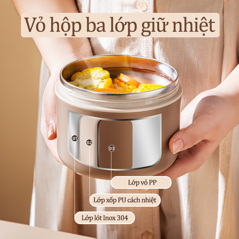 Hộp Cơm Giữ Nhiệt Văn Phòng Chất Liệu Inox 304 Chống Gỉ Vỏ Nhựa ABS Cao Cấp An Toàn Cho Sức Khỏe Nắp Nhựa Chống Tràn Đa Năng Tiện Lợi Tặng Kèm Túi Đựng Hộp Cơm Trưa Và Bộ Đũa Thìa Cá Nhân - Combo Ăn Trưa Đầy Đủ - ML053