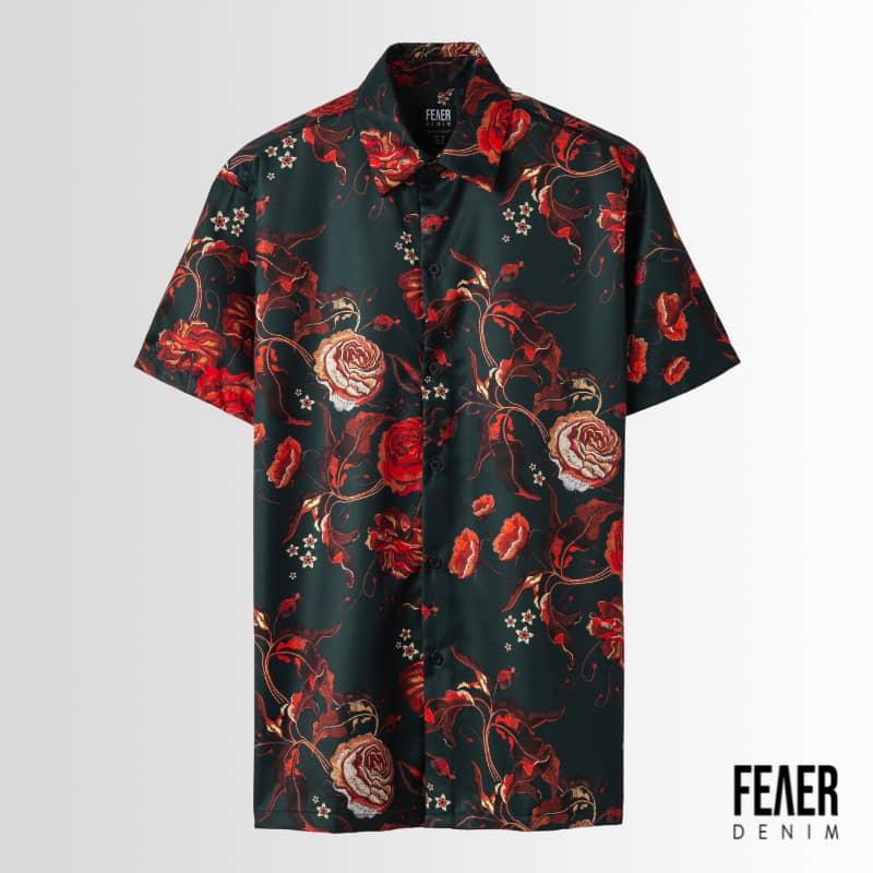 Áo sơ mi nam họa tiết FEAER DENIM chất lụa hoa hồng ONE FLO