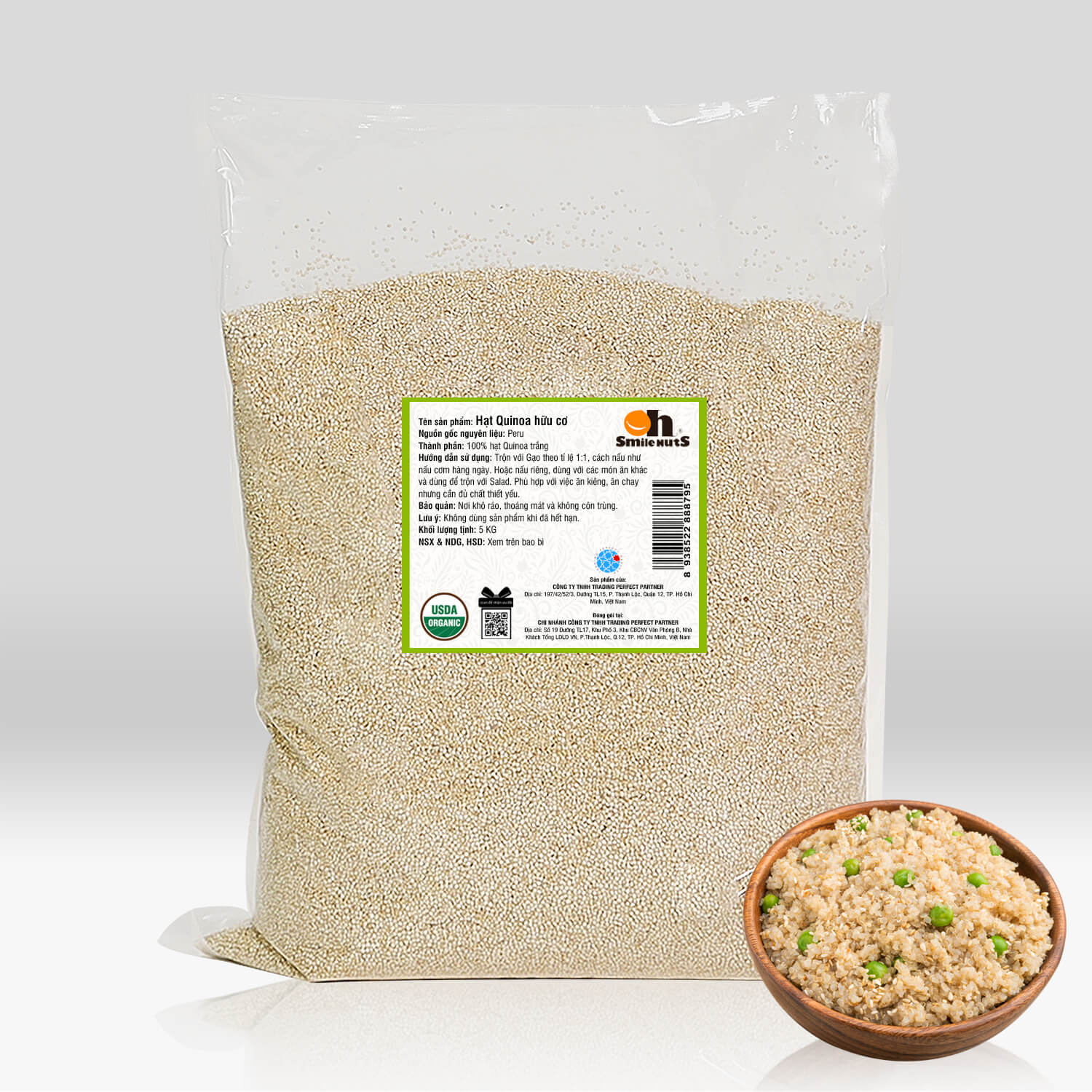 Hạt Quinoa Trắng Smile Nuts Túi 5kg - Sản phẩm hữu cơ được nhập khẩu từ Peru