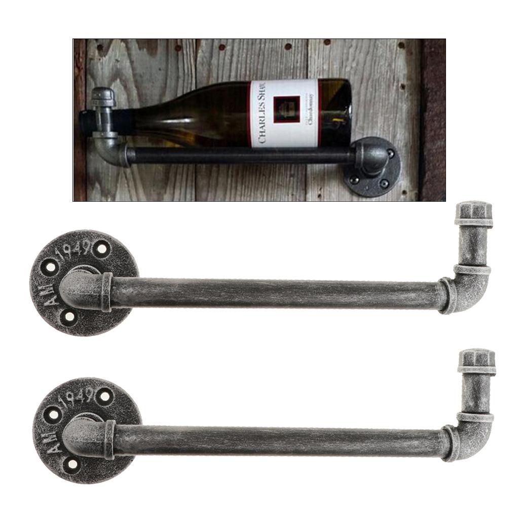 Industrial Retro Pipe Wine Bottle Glasses Storage Champagne Wine Rack 2Pcs