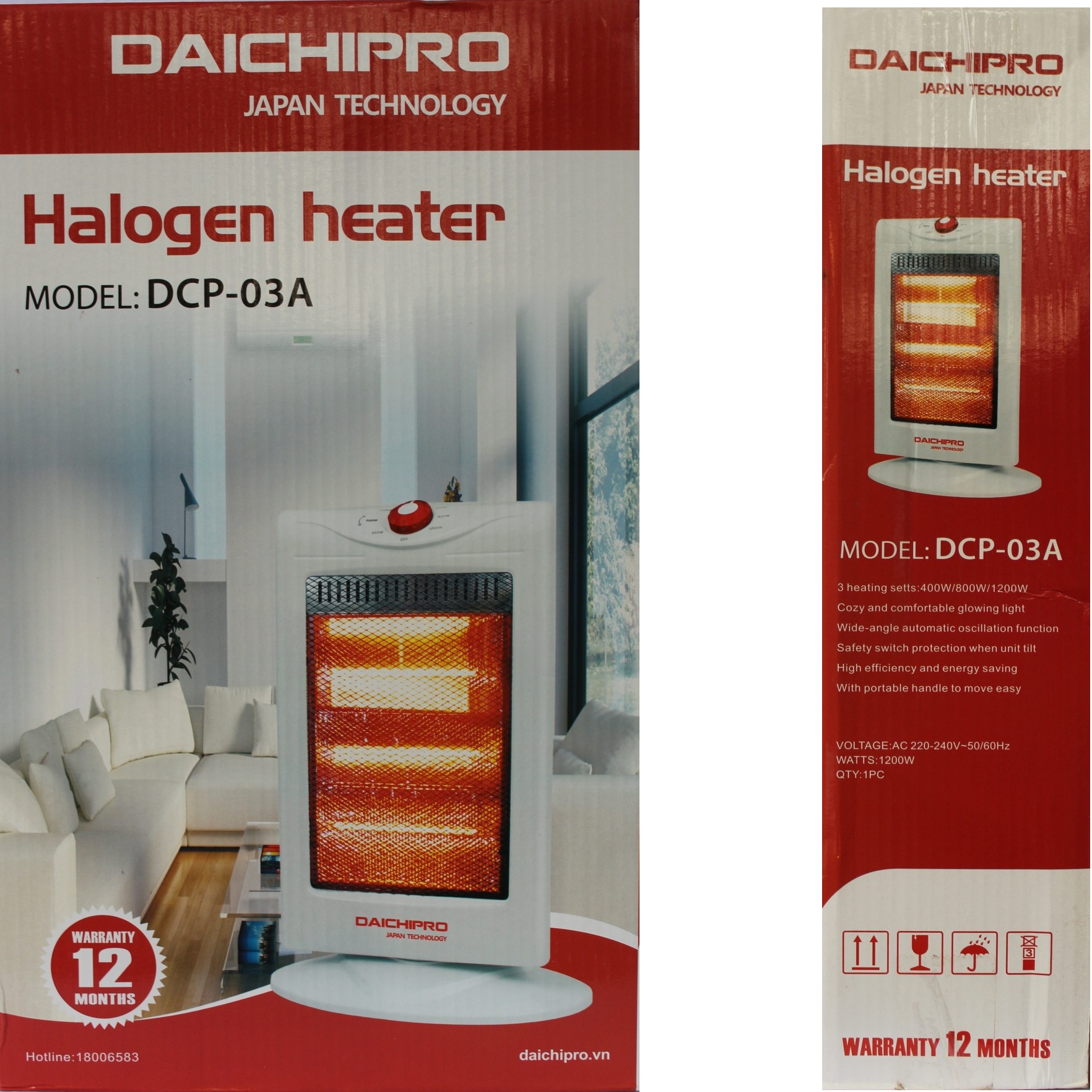 Máy Đèn Sưởi Điện 3 Bóng Halogen Daichipro DCP-03A - Chính Hãng