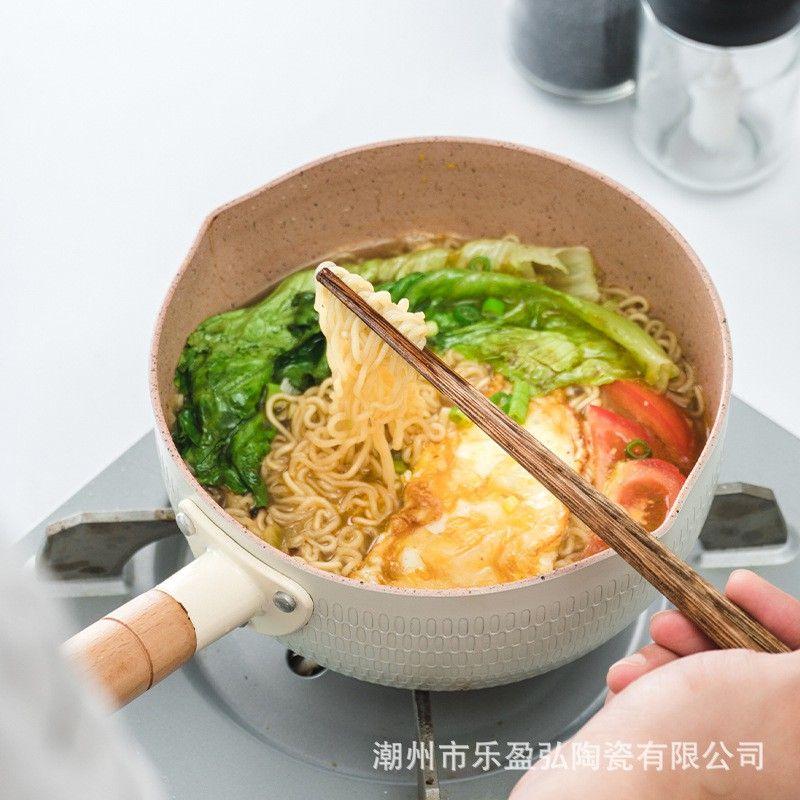 CHẢO SÂU LÒNG CHỐNG DÍNH 18CM - QUÁNH SÂU LÒNG TAY CẦM GỖ TIỆN LỢI NẤU BỘT CHO BÉ