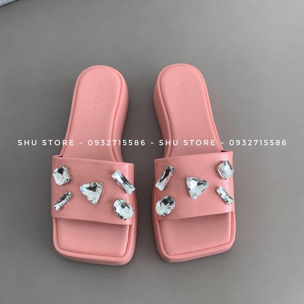 DÉP ĐẾ XUỒNG THỜI TRANG MŨI VUÔNG QUAI NGANG ĐÍNH ĐÁ 909-1 SHU STORE FOOTWEAR