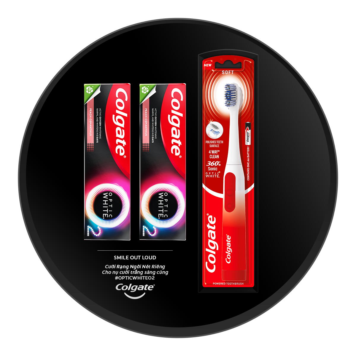 Combo bàn chải điện Colgate Sonic Optic White và 2 kem đánh răng Colgate Optic White O2 85g trắng răng 3 ngày