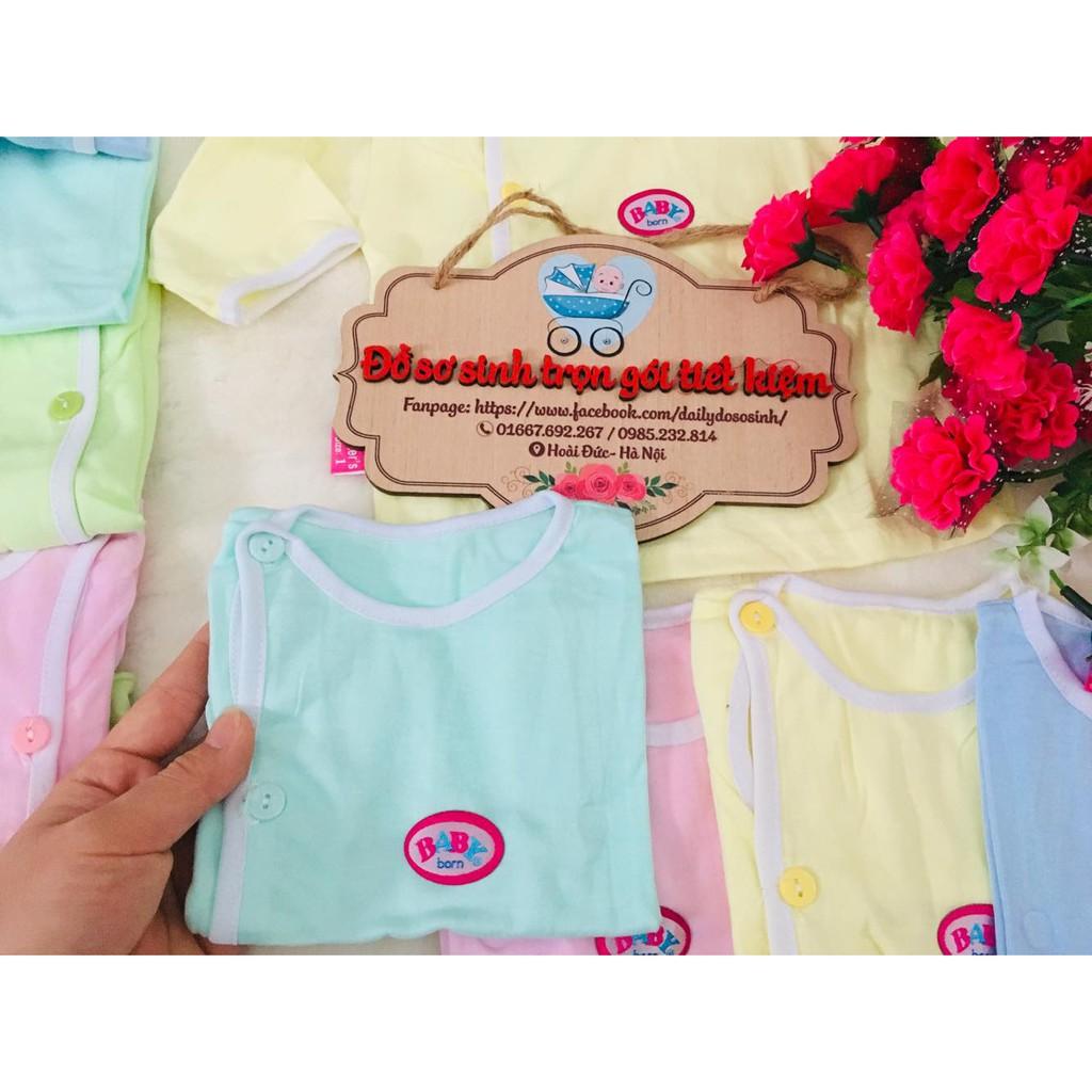 Áo sơ sinh cho bé cúc lệch màu trơn chất cotton