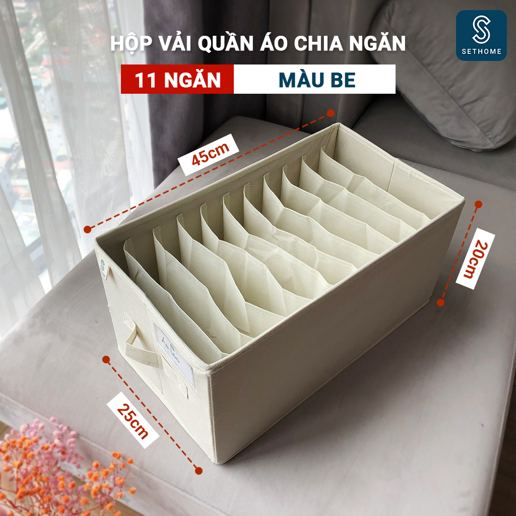 Hộp vải đựng quần áo 11 ngăn SETHOME chất liệu vải không dệt giỏ đựng quần áo đồ lót chia 11 ngăn mềm