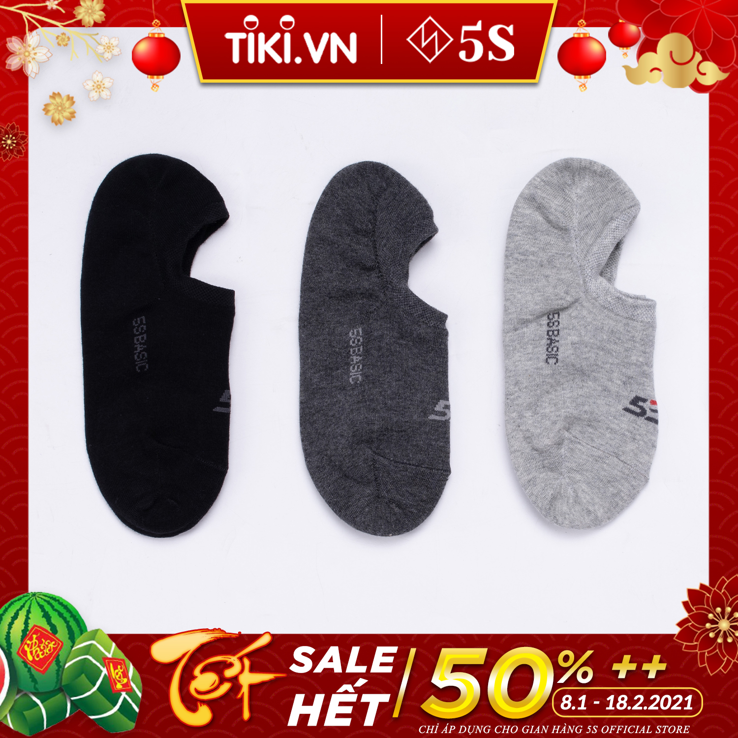 Combo 3 Đôi Tất Nam Cổ Ngắn 5S Kháng Khuẩn, Khử Mùi, Co Giãn, Chống Tụt Gót