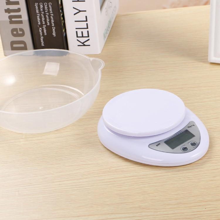 Cân Điện Tử Nhà Bếp Mini Electronic Kitchen Scale Cân Thực Phẩm 5Kg – 1G Kèm Pin ( CÂN MỎ TRÒN)