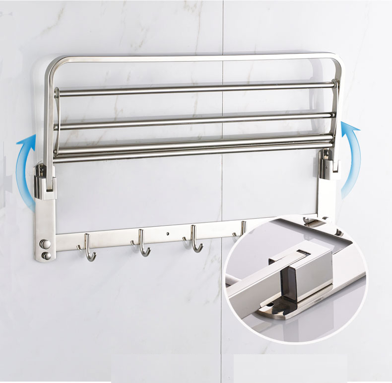 GIÁ TREO KHĂN TẮM - VẮT KHĂN PHÒNG TẮM 2 TẦNG INOX SUS304 DÀY HÀNG XỊN CÓ THỂ GẤP ĐỨNG - BẢN DÀI 59cm