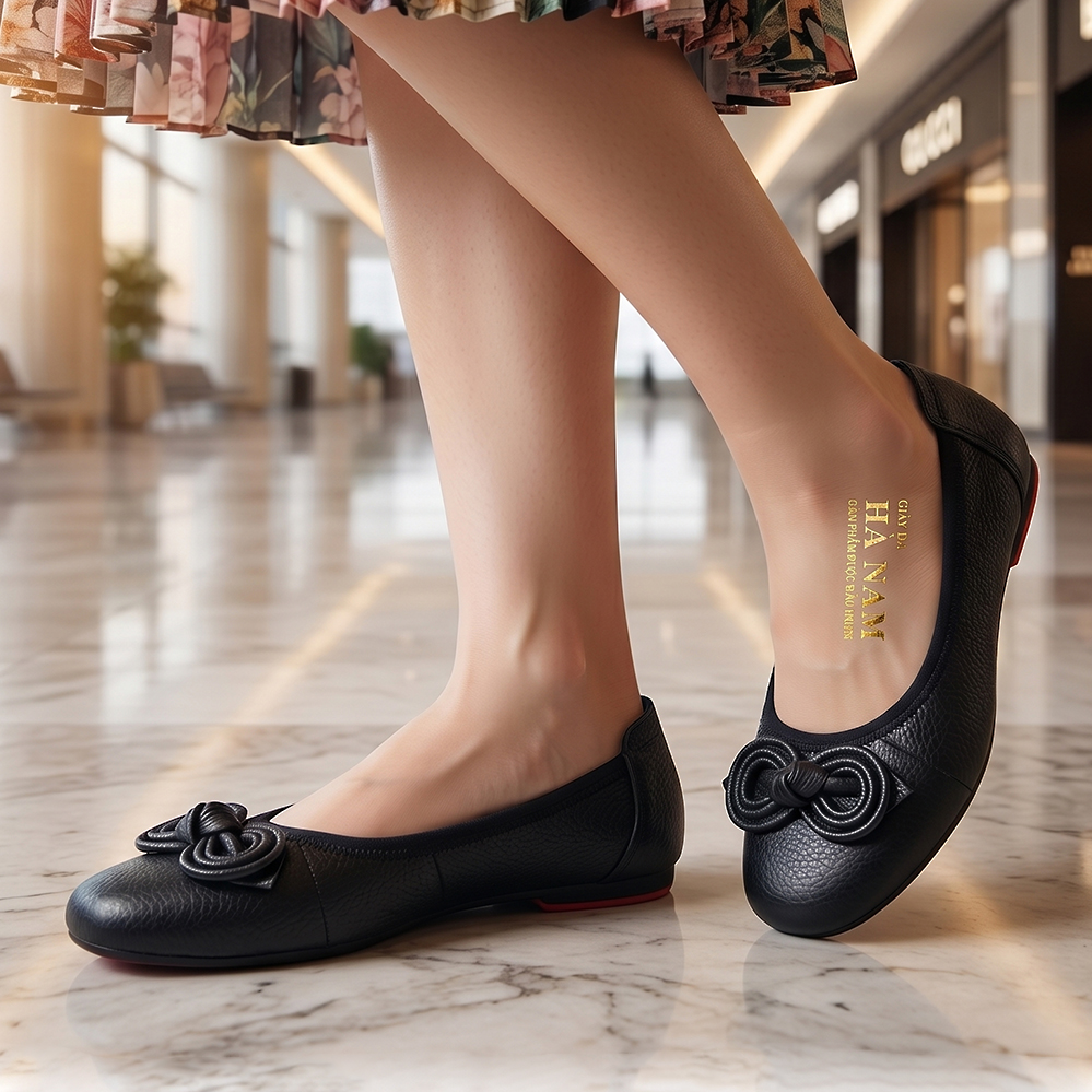 Giày Nữ Búp Bê Đế Bệt TiTi ĐÔ Da Bò Thật Cao Cấp GBBN2043