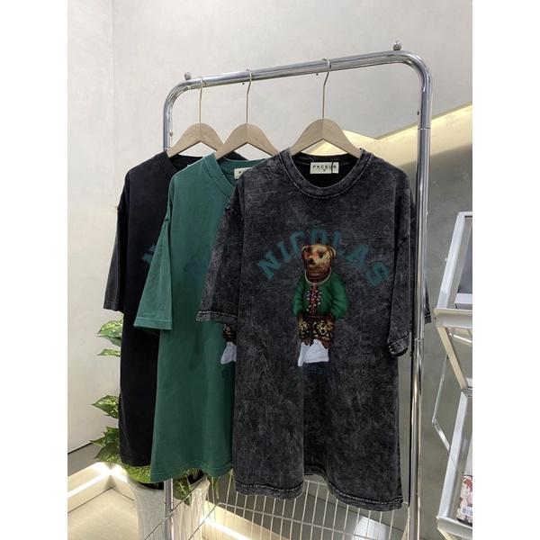 Áo thun tay lỡ áo thun wash 3 màu unisex gấu nicola