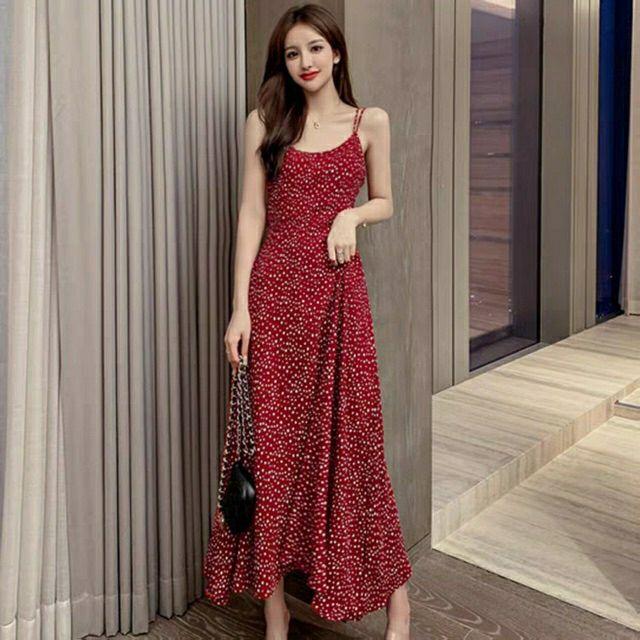 ĐẦM MAXI CHẤM BI LƯNG ĐAN DÂY
