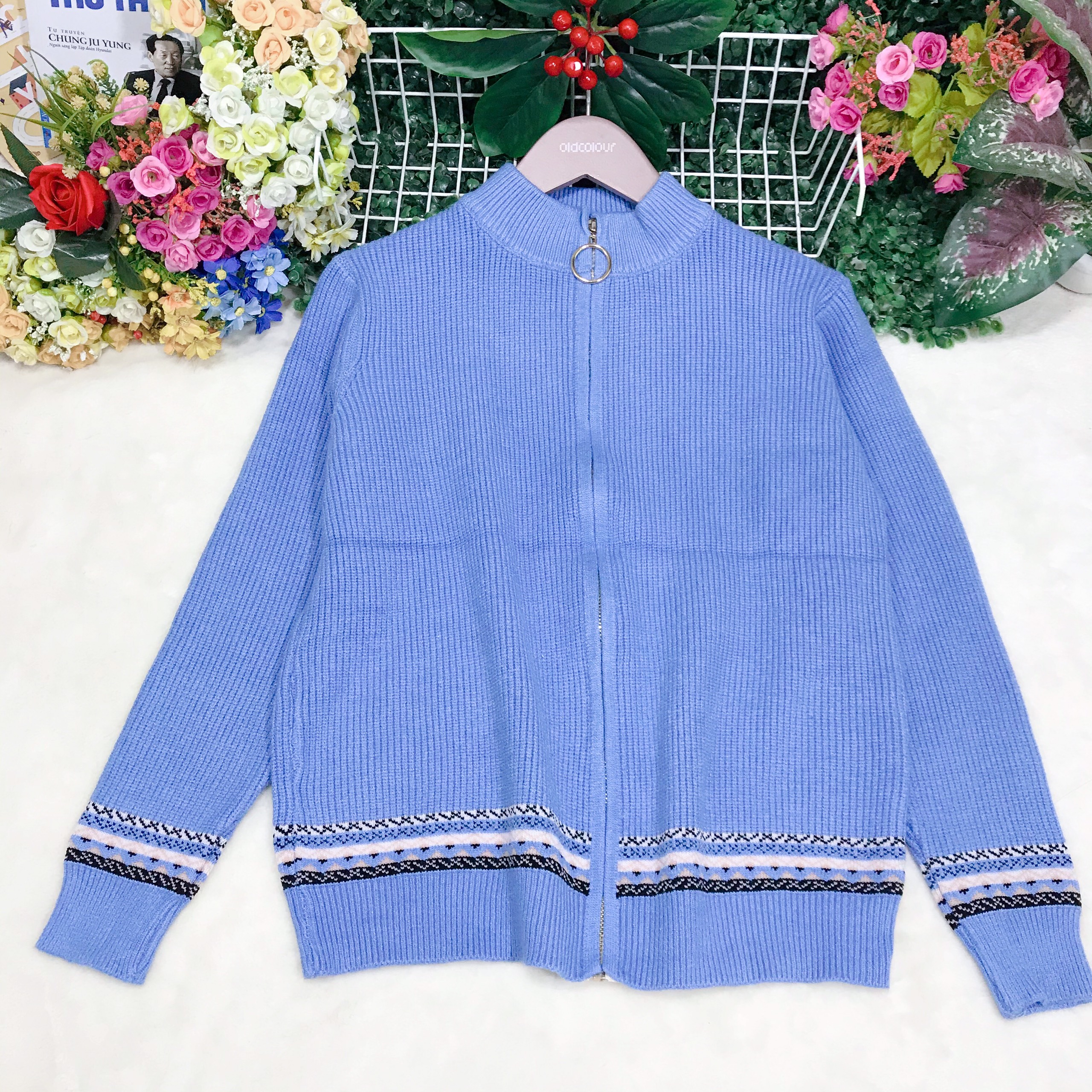 Áo khoác len nữ cardigan họa tiết thổ cẩm kéo khóa siêu xinh - DL67182 - Hàng Quảng Châu