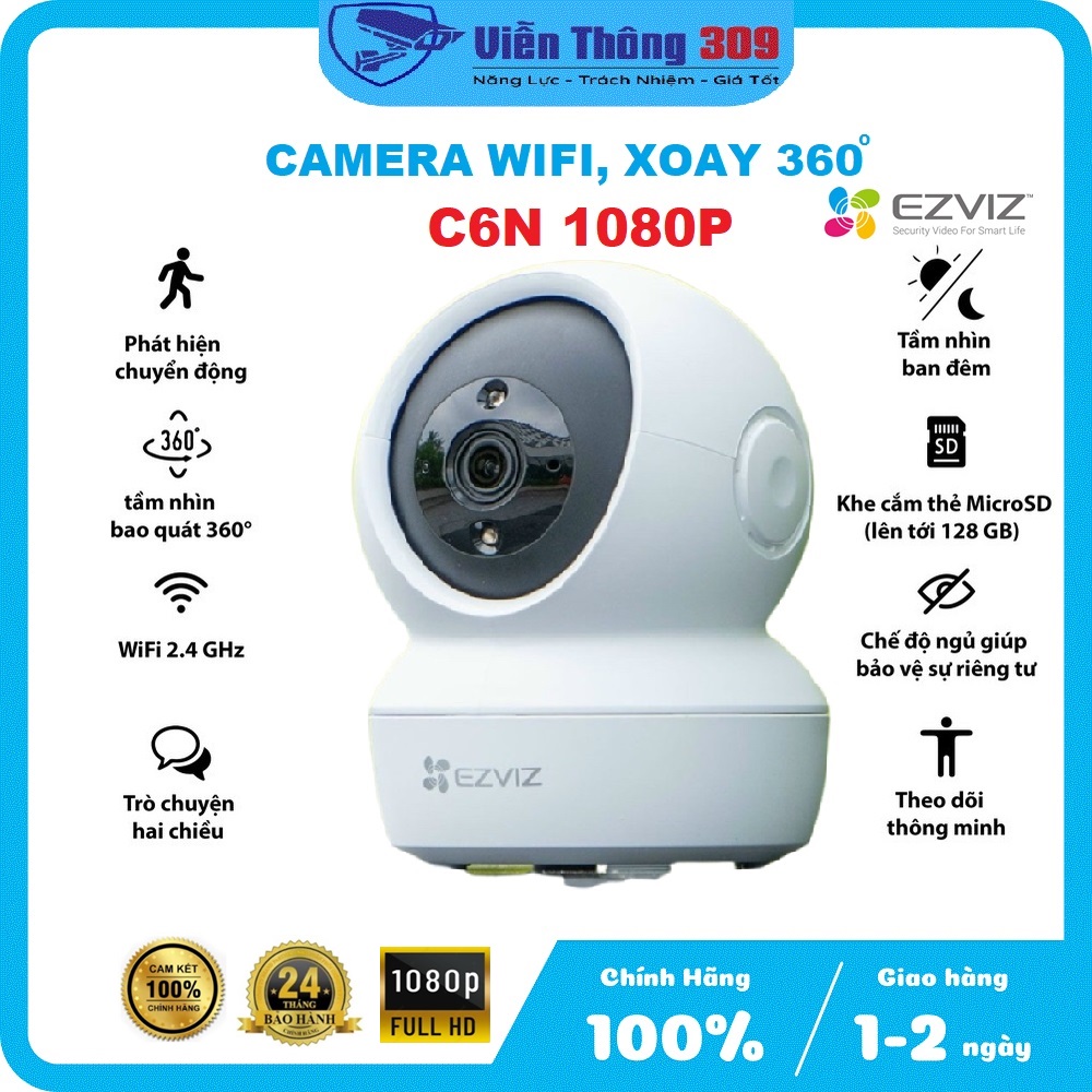 Camera wifi Ezviz C6N không dây xoay 360 độ đàm thoại 2 chiều - Hàng chính hãng