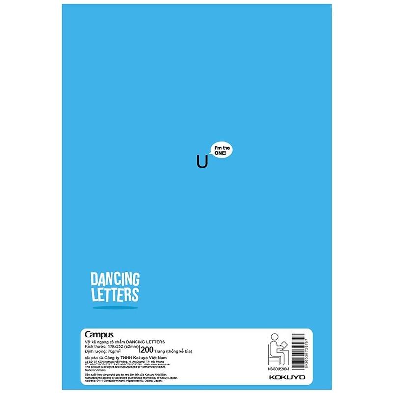 Vở Dancing Letters - B5 Kẻ Ngang Có Chấm 200 Trang ĐL 70g/m2 - Campus NB-BDUS200 (Mẫu Màu Giao Ngẫu Nhiên)