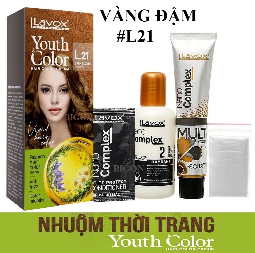 (Vàng Đậm) Kem Nhuộm Tóc Màu Thời Trang Lavox Youth&Color L21 - Dark Blonde