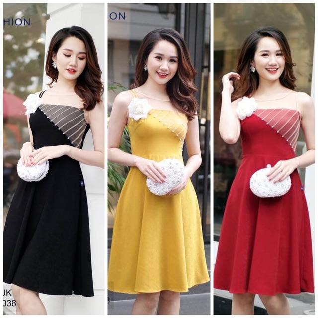Đầm tiệc phối lưới đính hoa