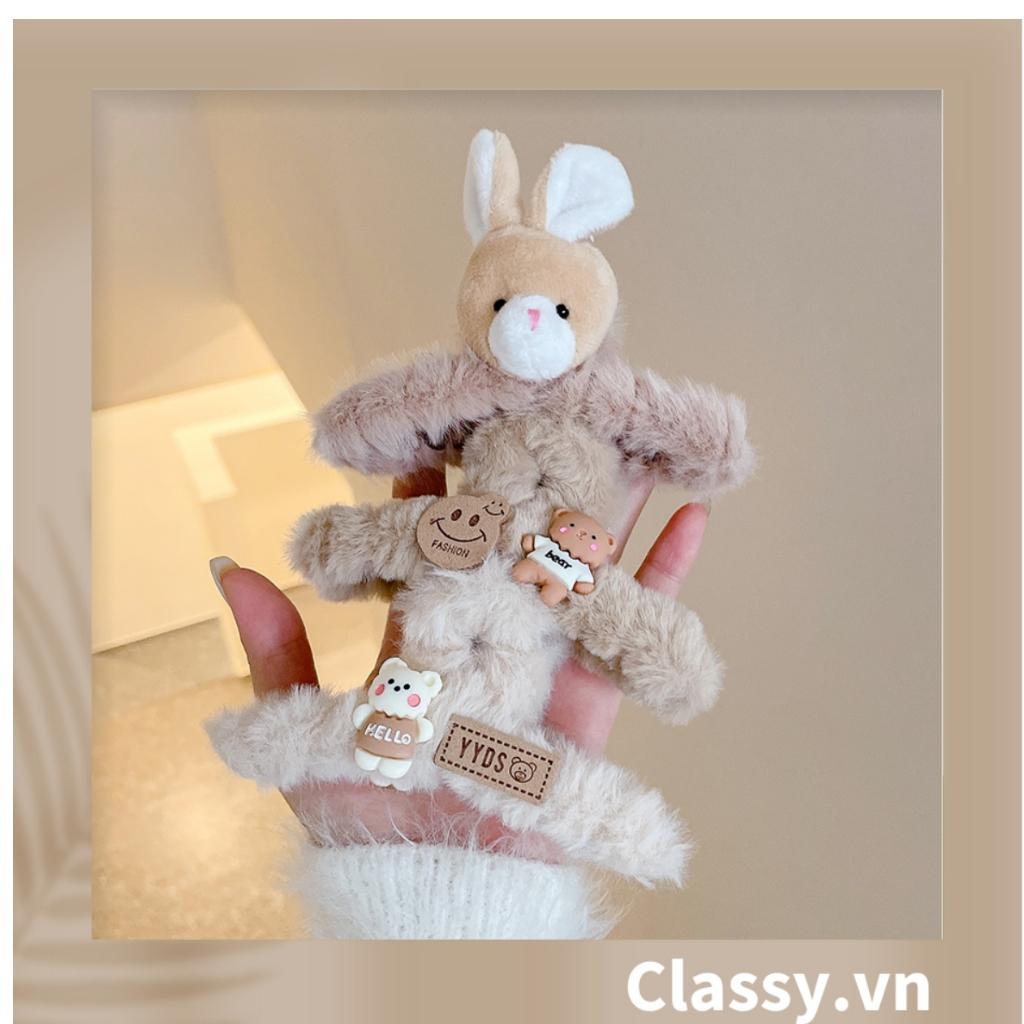 Kẹp càng cua Classy đính lông đính nơ, đính hoa màu be sang trọng PK1626