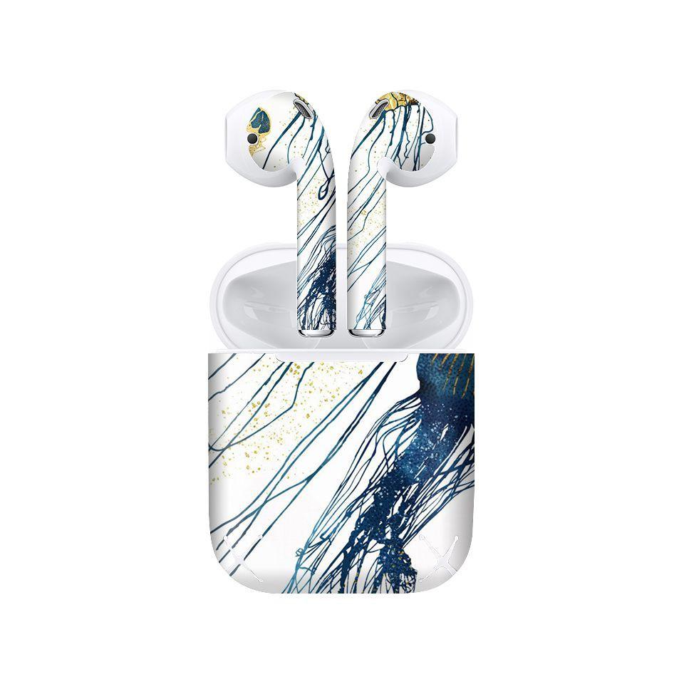 Miếng dán skin cho AirPods in hình con sứa - giả sơn mài - GSM048 (AirPods ,1 2, Pro, TWS, i12)