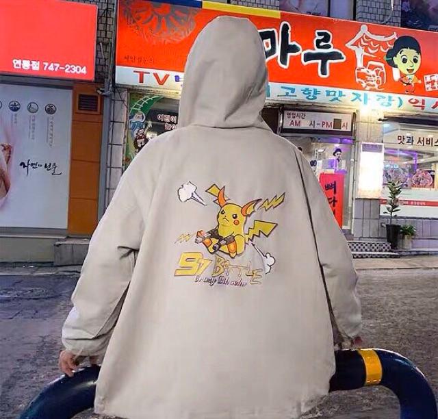 Áo khoác dù nam nữ in pikachu