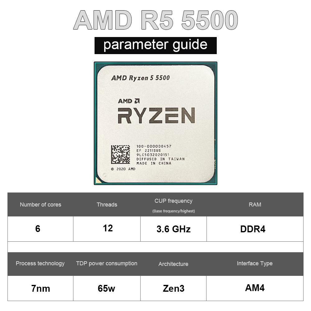 CPU Mới AMD Ryzen 5 5500 R5 5500 3.6 GHz 6 Nhân 12 Luồng Bộ Vi Xử Lý 7NM L3=16M 100-000000457 Ổ Cắm AM4 Không Quạt