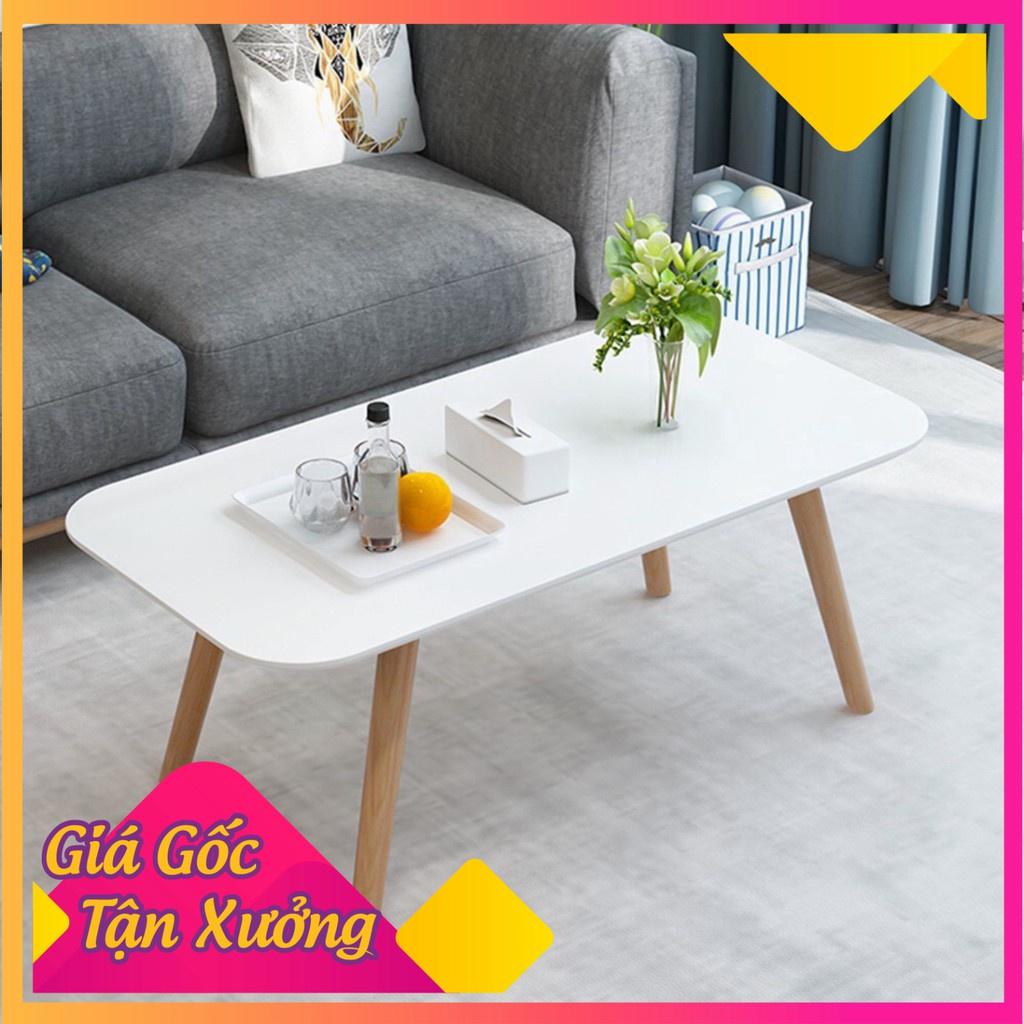 Bàn trà sofa/cafe chữ nhật, mặt bàn bo góc cua mềm mại, chân gỗ tự nhiên cao tựa bệt 30cm hoặc cao 40cm