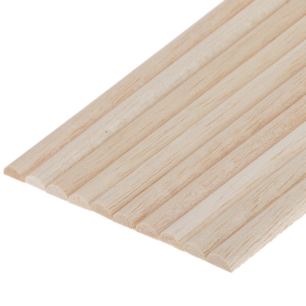 2x 10 Pieces Unfinished Natural Wood Craft Dowel Rods Semi-circle Sticks