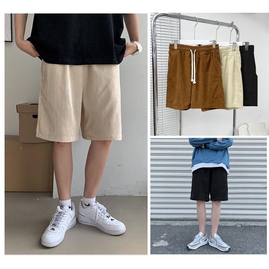 Quần Short tâm nhung trơn thể thao nam nữ - Sọt Lững Kiểu Dáng Thể Thao Unisex ba Màu Đen, nâu,kem 02x