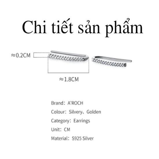 Khuyên tai bạc Ý s925 thanh ngang đơn giản G2675 - AROCH Jewelry