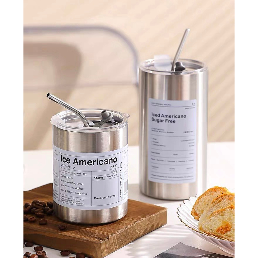 Ly Giữ Nhiệt 8 Tiếng Inox 304 5 Lớp, Cốc Giữ Nhiệt Iced Americano Anh Lam Store không gỉ cao cấp, Cốc giữ nhiệt kèm ống hút 600ml - Hàng chính hãng