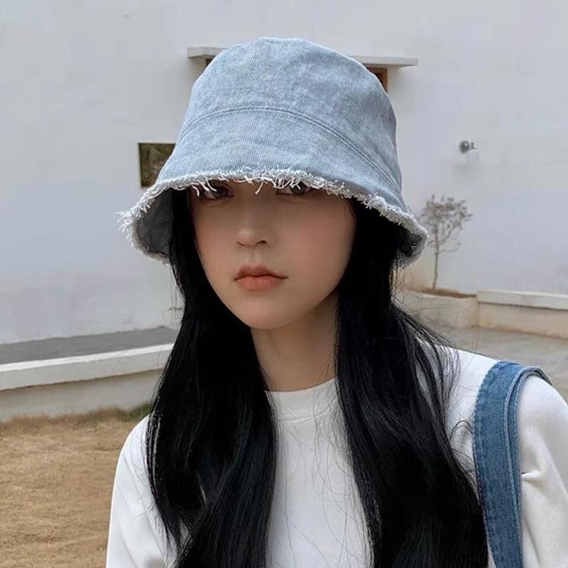 Nón bucket jean viền rách cực cool
