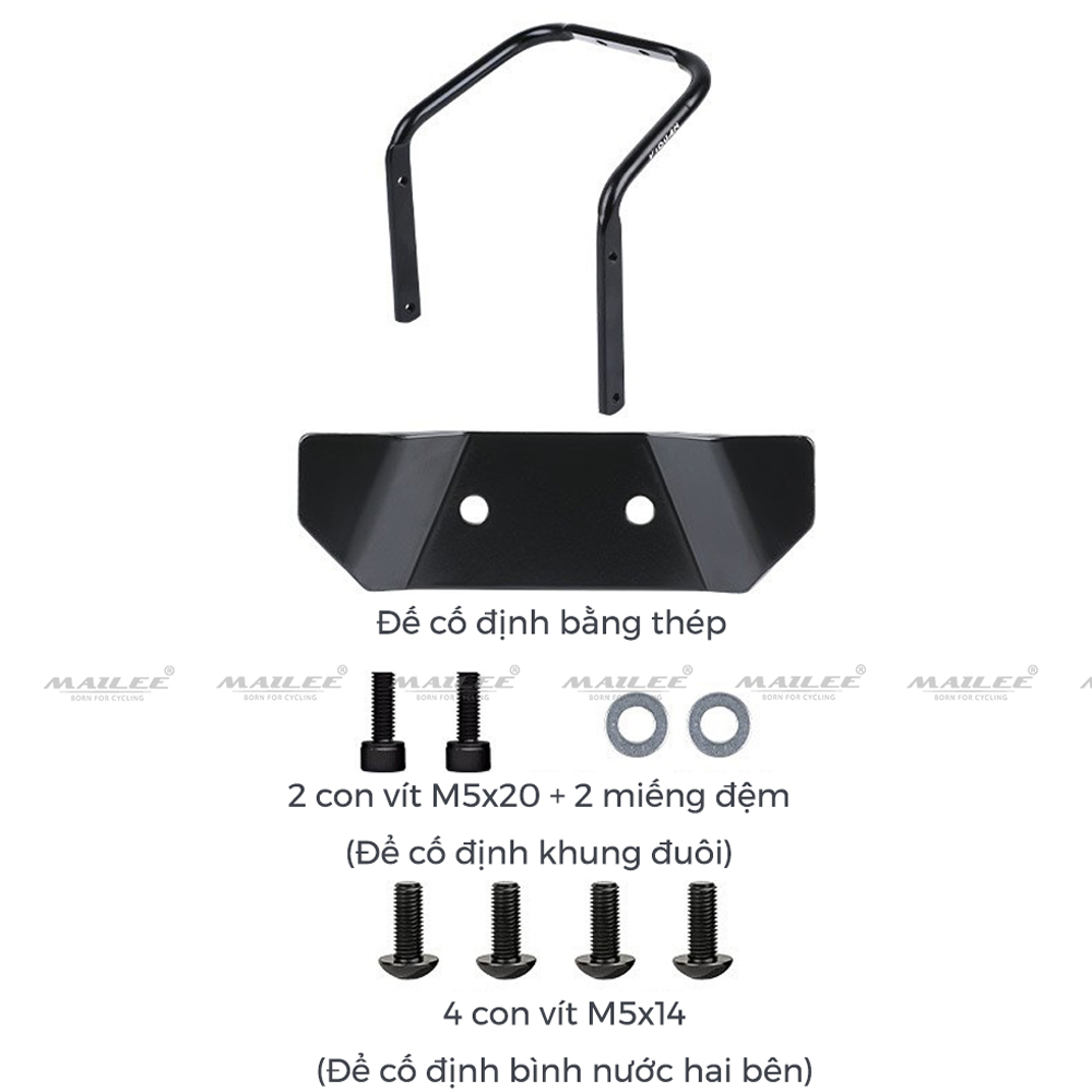 Khung Giá Đỡ Bình Nước Đôi YQ-08 tiện dụng (loại lớn) có khoảng rộng giữa kết hợp làm khung Túi Hậu Xe Đạp Chống Nước, Ổn Định Phượt Địa Hình - Mai Lee
