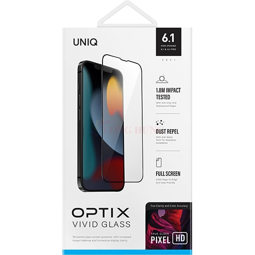 Dán màn hình cường lực Full viền chống bụi tĩnh điện Uniq Optix Vivid Glass iP 13 Series - Hàng chính hãng
