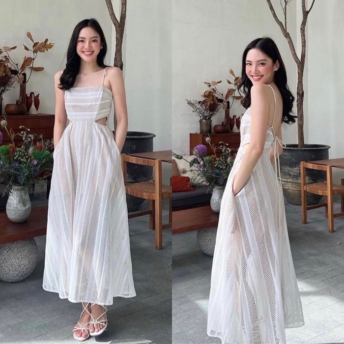 ĐẦM DÀI ĐI BIỂN MAXI DÂY CỔ U SUÔNG TRƠN KHÓE EO DẠO PHỐ DỰ TIỆC