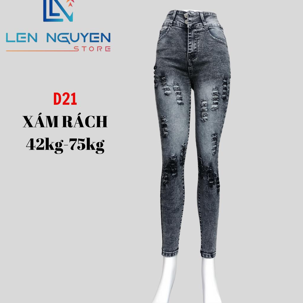 D21_Quần jean nữ, dài, lưng cao, quần bò nữ dáng ôm, quần rin nữ có big size, cho 42kg đến 75kg,LEN NGUYEN STORE - Xám