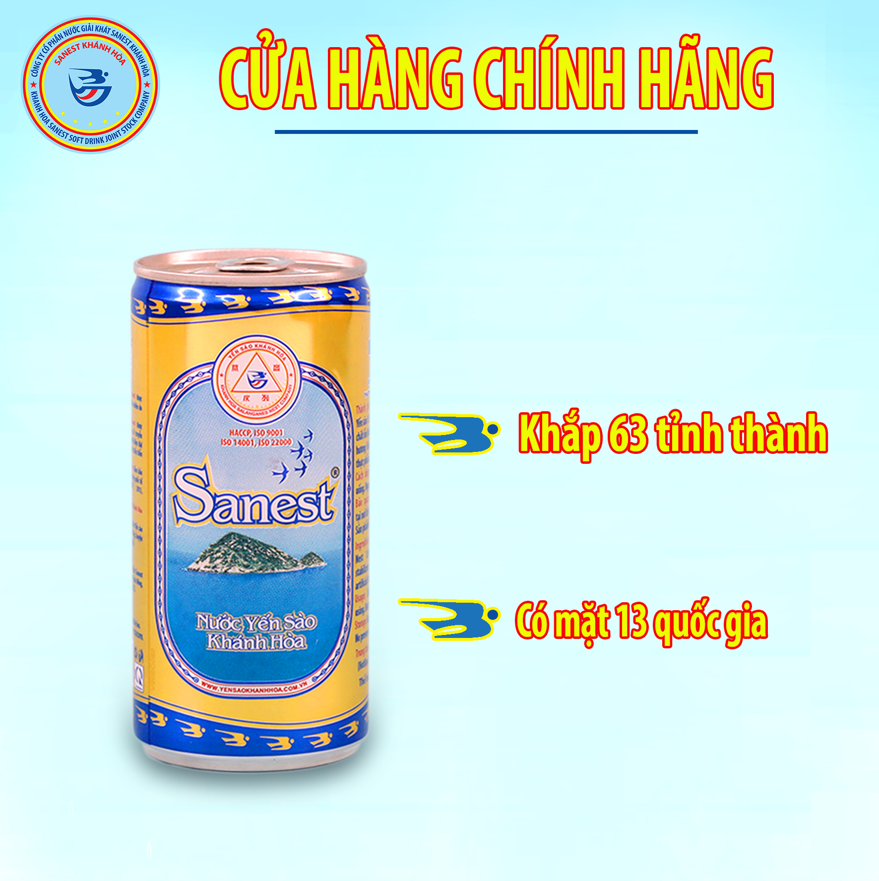 Hộp 10 lon Nước Yến sào Khánh Hòa Sanest có đường - Đóng lon 190ml