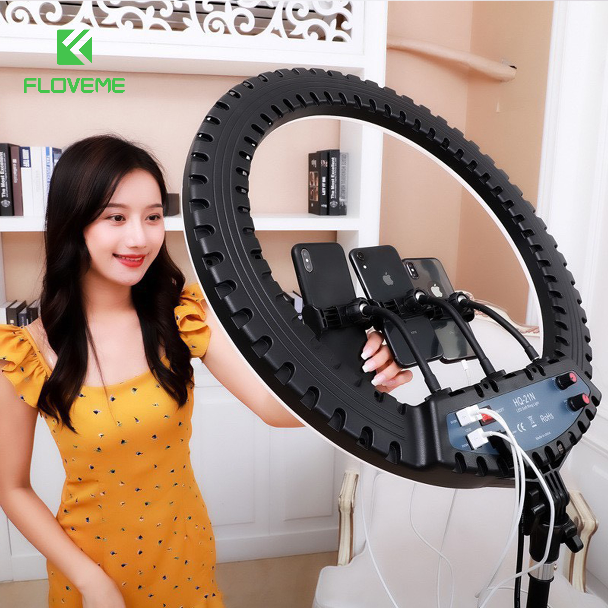 Đèn livestream Floveme cao cấp siêu sáng, chân 2m1, Size 26 33 36 45 Hỗ Trợ Chụp Ảnh Make up, quay tiktok, bán hàng - Hàng chính hãng