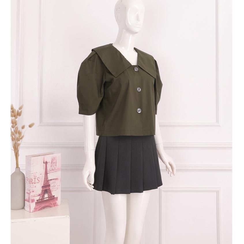 Áo sơ mi ngắn tay , vai bồng cổ sơ mi bản to , dáng lửng phong cách công sở , màu hottrend thiết kế TK FASHION - SMKA292