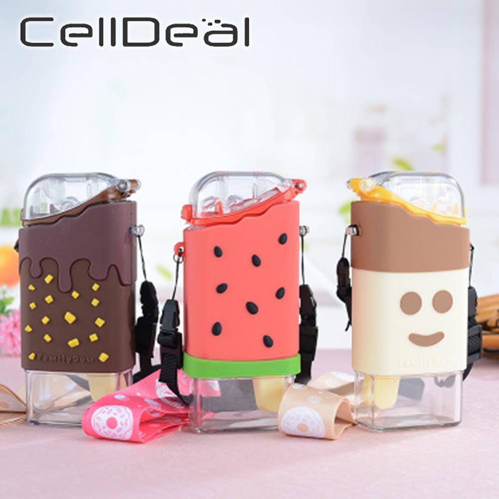 Bình Nước Làm Kem Ấm Siêu Sáng Tạo Phong Cách Dễ Thương Dưa Hấu Cốc Có Dây Ống Hút 300Ml Di Động Cho Cho Bé Mẫu Giáo Trẻ Em