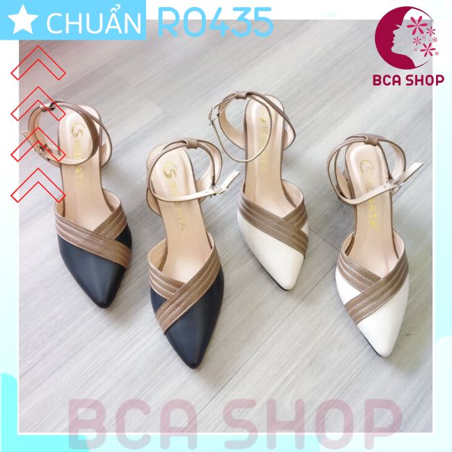 Giày cao gót nữ 6p RO435 ROSATA tại BCASHOP đế vuông mũi nhọn phối màu thời trang và sành điệu - kem phối nâu