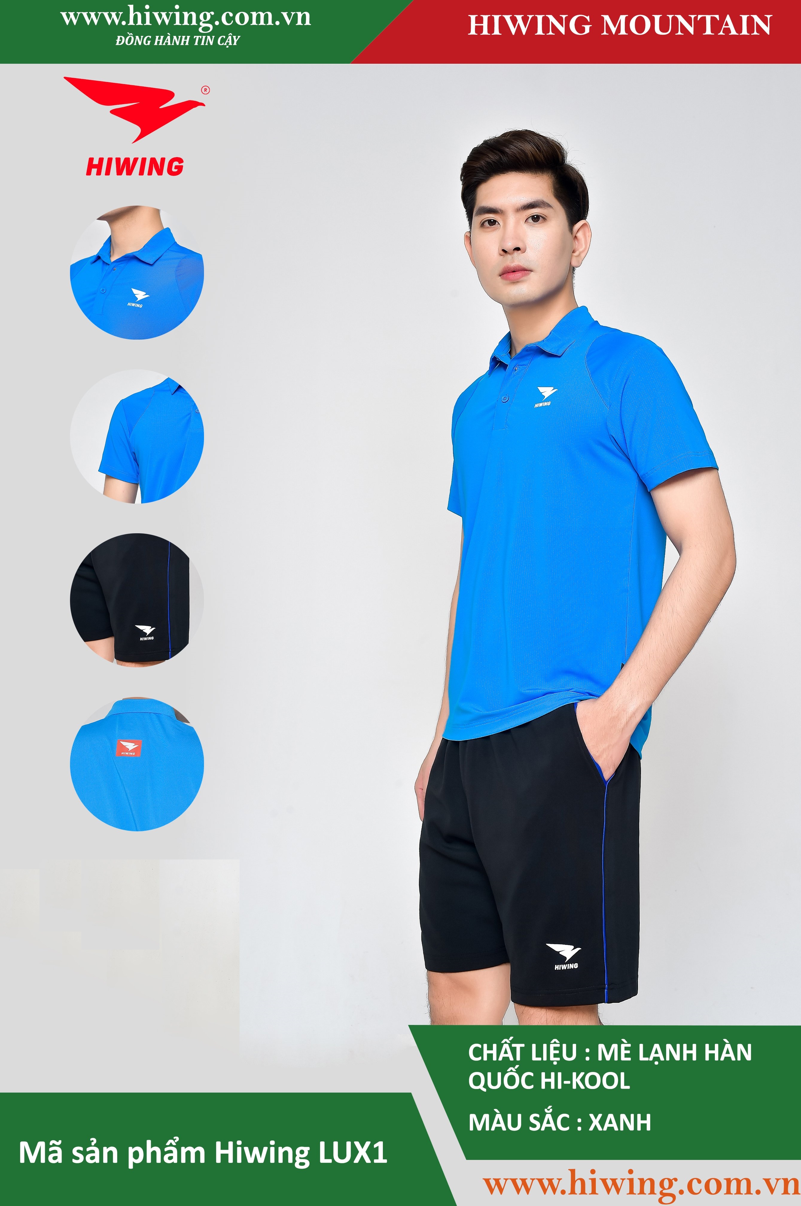 Áo tennis, áo cầu lông Hiwing Mountain Lux 1 màu xanh