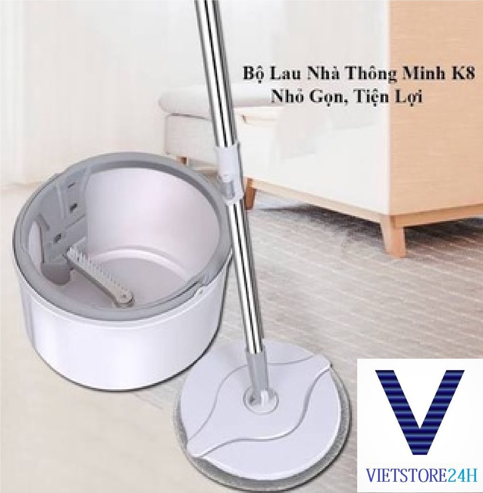 Bộ lau nhà tròn xoay 360 độ mẫu mới K8 - (tặng kèm 1 bông) VT