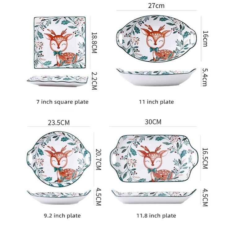Bộ bát đĩa khay sứ cao cấp Nai decor trang trí bàn ăn phong cách Nhật Bản