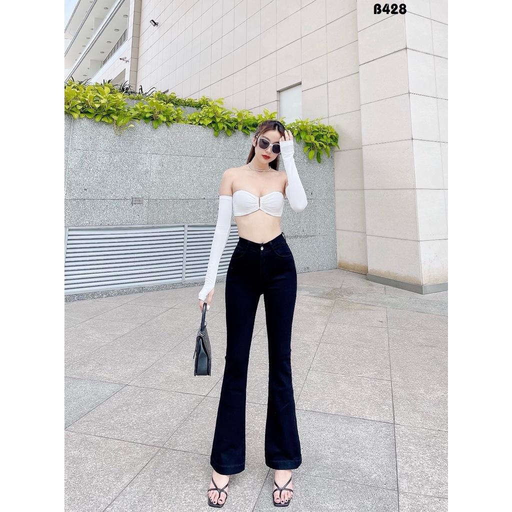 Quần Jeans Nữ Ống Loe Dài Lưng Cao Co Giãn Thời Trang