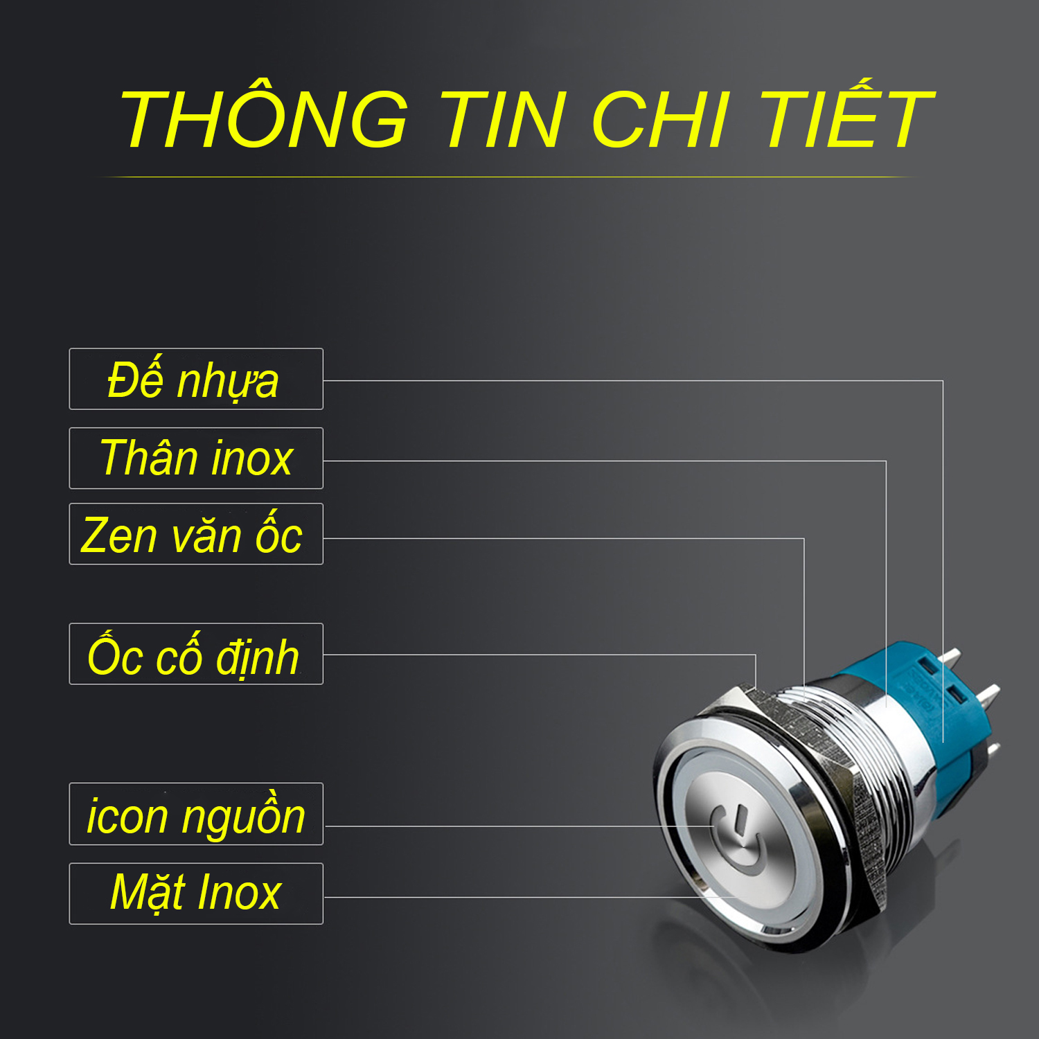 Nút nhấn Self-Lock 19mm,  Công tắc nhấn tự khóa Kim loại có LED (3-6V, 12-24V, 110-220V) không thấm nước