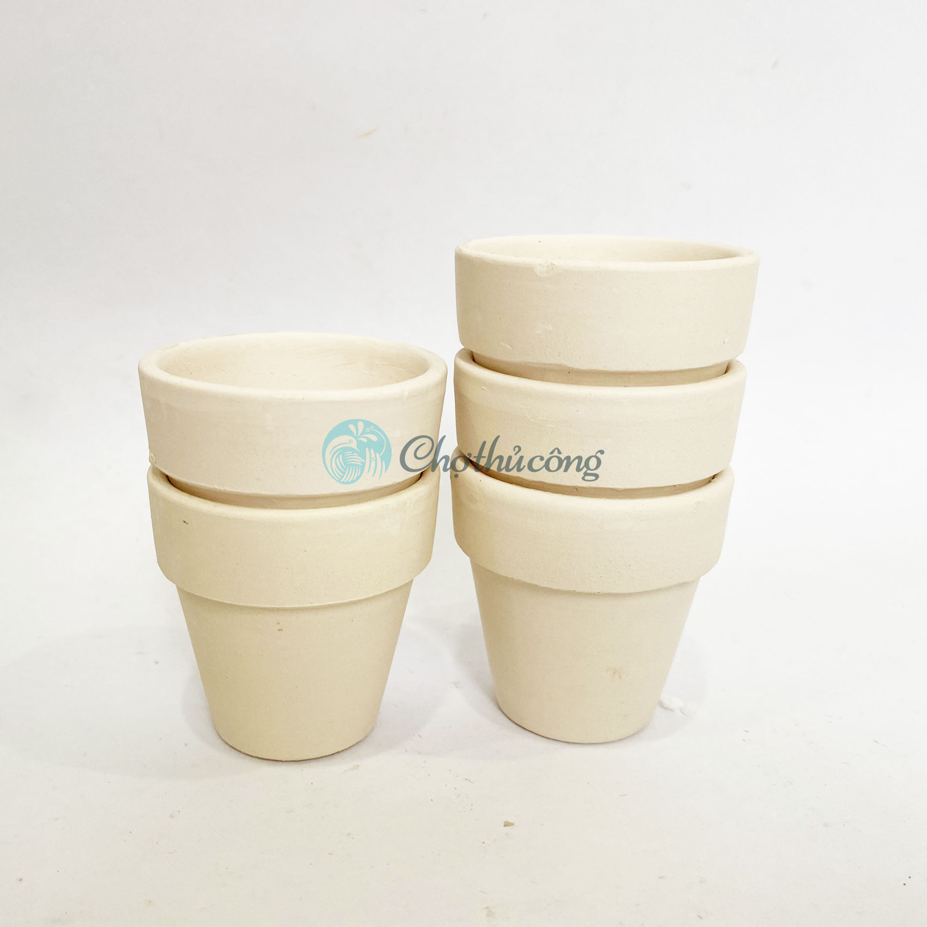 Combo 5 chậu đất nung trồng sen đá mini, xương rồng, bonsai - Chậu cây nhỏ để bàn vintage decor trang trí, chậu vân mây loang hoặc trắng