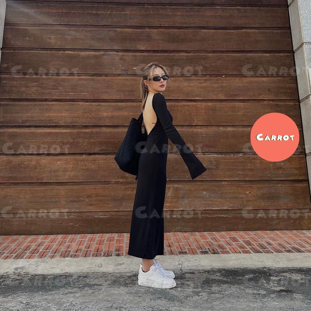 Đầm body sexy tay dài ôm hở lưng chất co giãn váy nữ tôn dáng sáng da chất xịn co giãn tốt carrotxinhdep