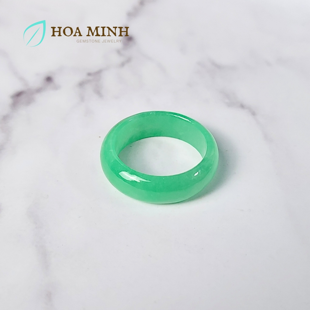 Nhẫn Cẩm Thạch xanh lá size 9 đường kính 19mm dày nhẫn 6.8 li không kén mệnh