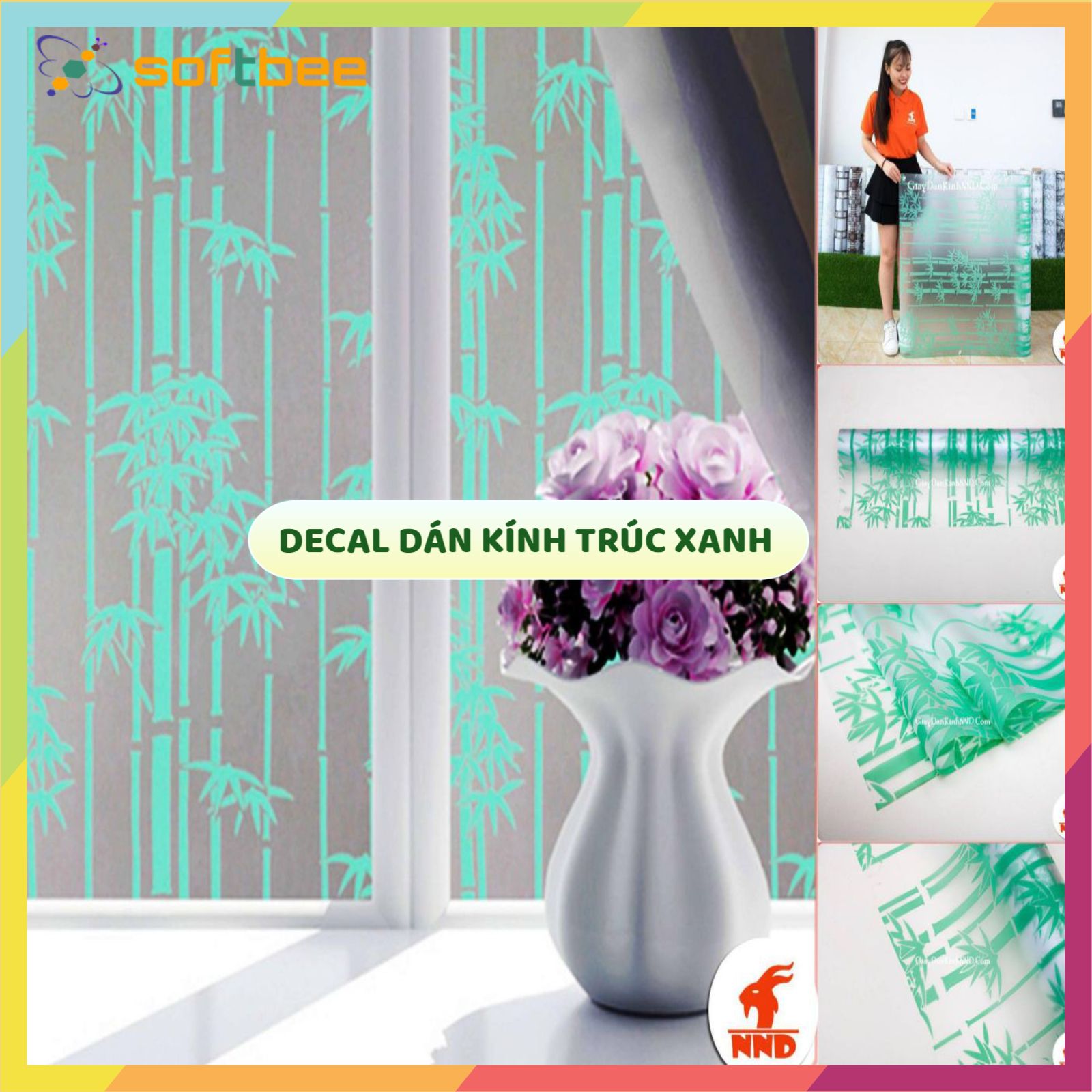 Decal dán kính hình lá trúc xanh, khổ ngang 0.9m, che mờ giảm ánh sáng, tăng tính thẩm mỹ